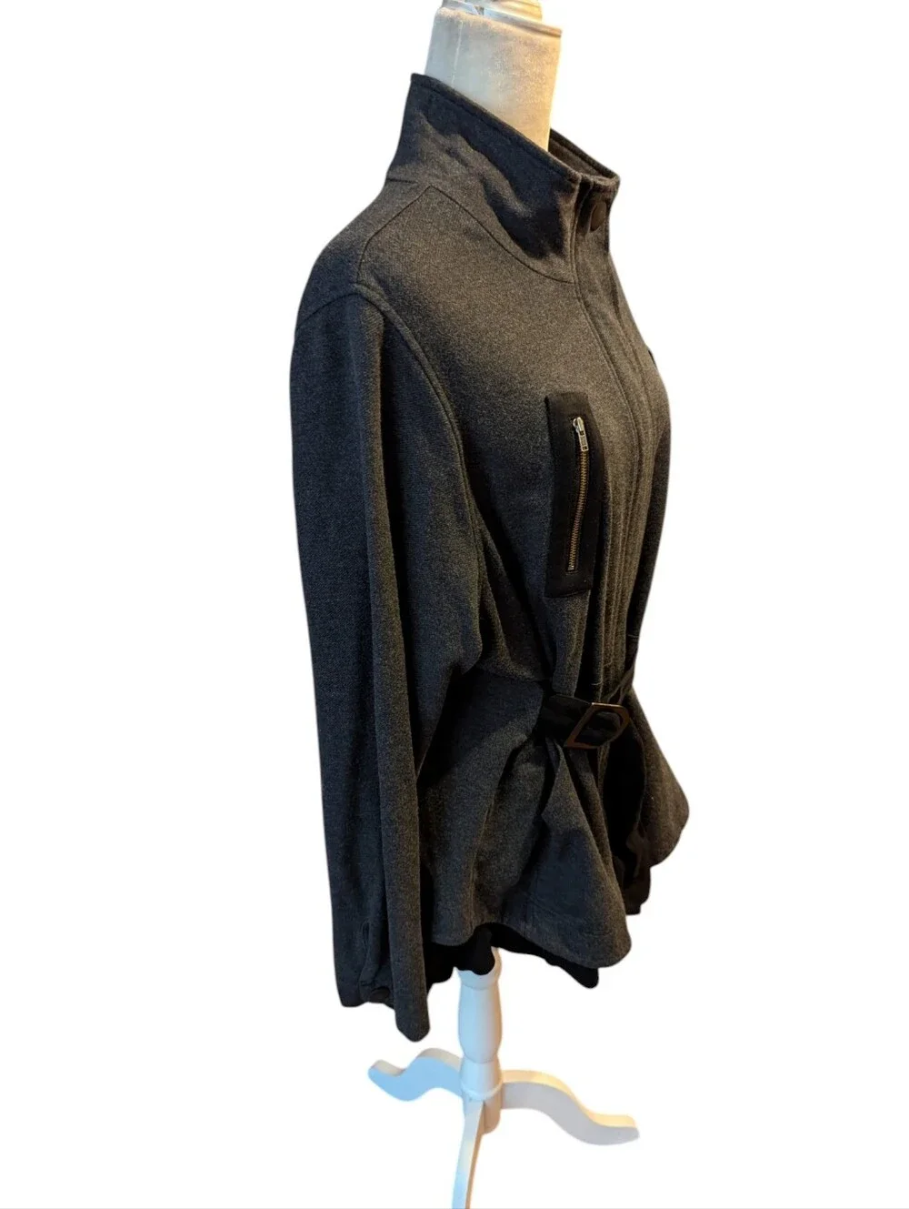 Cabi Love Carol Flight Moto Mesh Back Belted Utility Jacket High Neck Sz XL